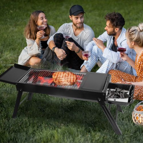 Foldable Charcoal BBQ Grill with Shelf Stainless Steel Grill Net Easy Setup Portable Tabletop Barbecue Grill for Camping Picnic Outdoor Party Backyard Foldable Charcoal BBQ Grill with Shelf Stainless Steel Grill Net Easy Setup Portable Tabletop Barbecue Grill for Camping Picnic Outdoor Party Backyard